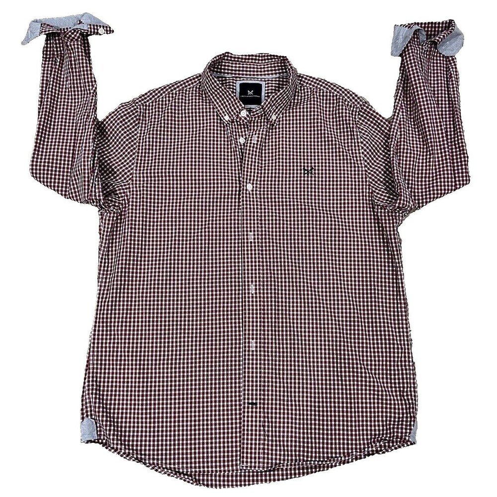 CREW CLOTHING COMPANY Mens Shirt Long Sleeve Red Checked slim fit Size XL